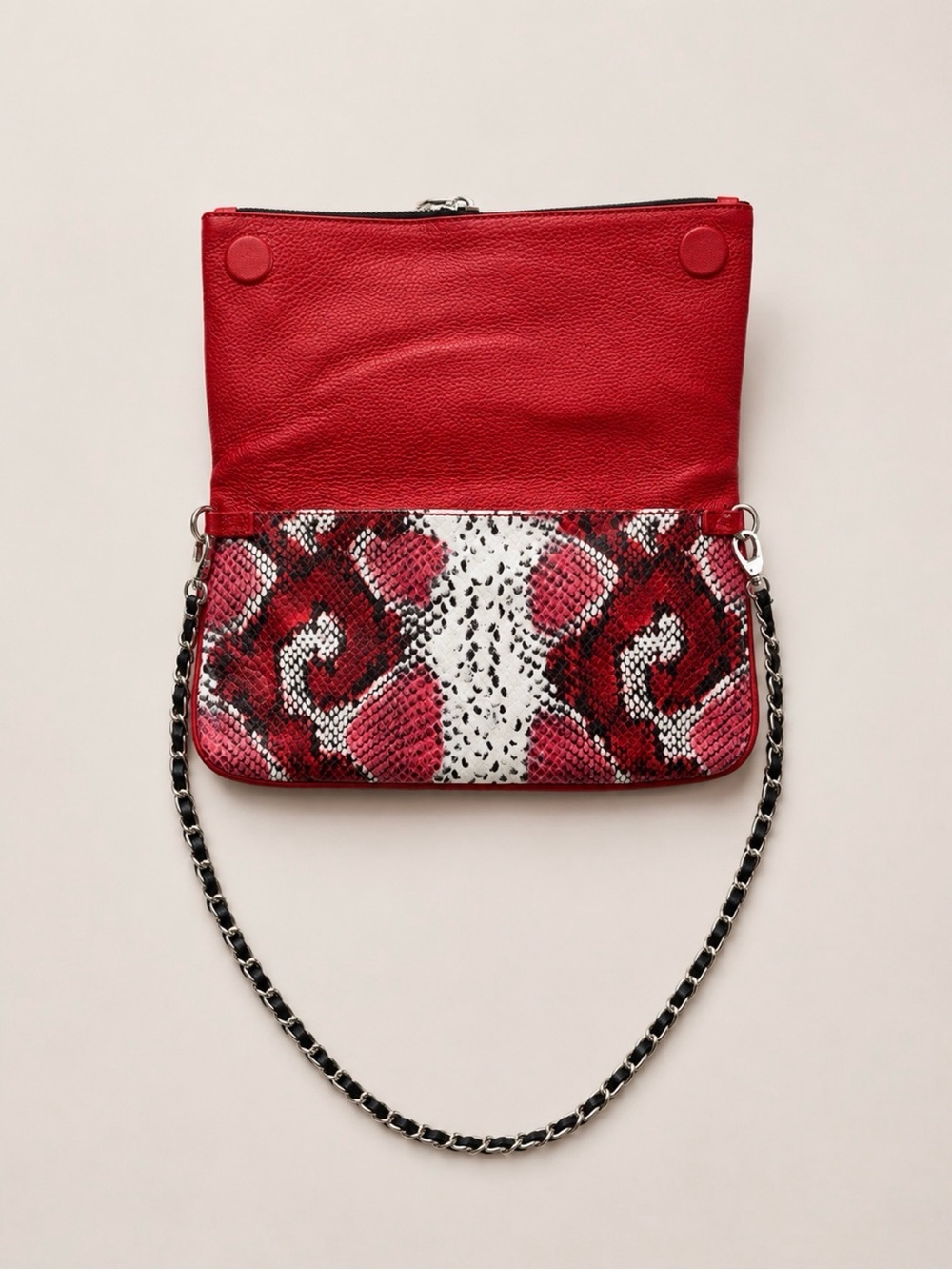 Zadig & Voltaire Red and White Python-Print Chain Sho… - Gem